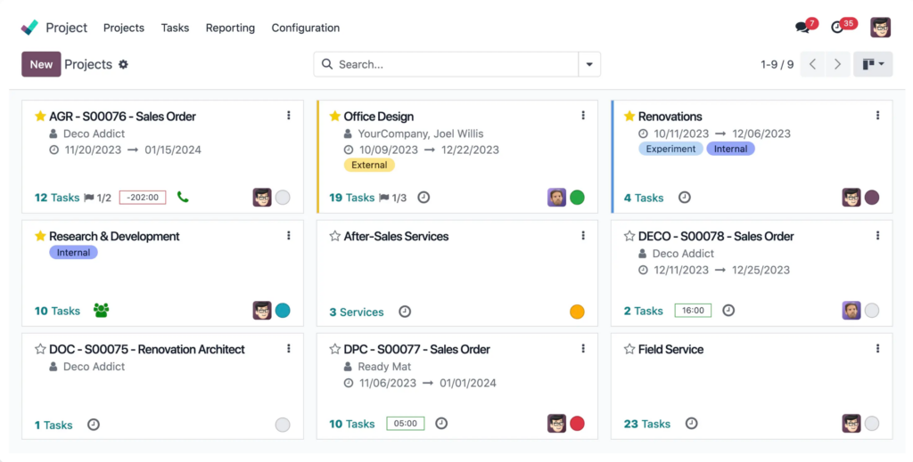 Odoo Proje Yönetimi Ekranları